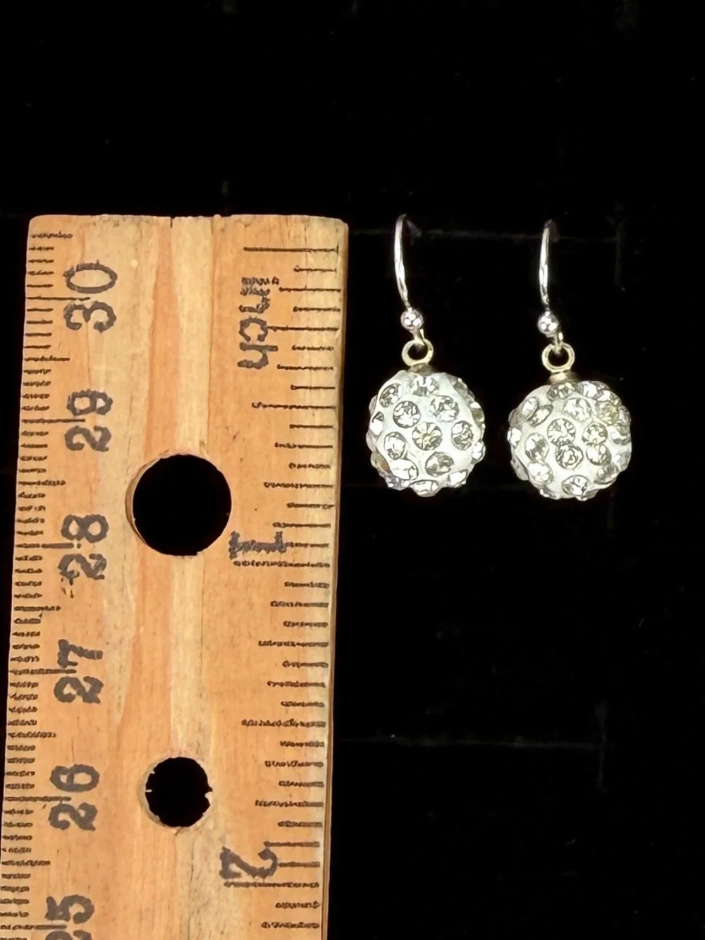 Dainty Silvertone clear bling ball drop pierced earrings